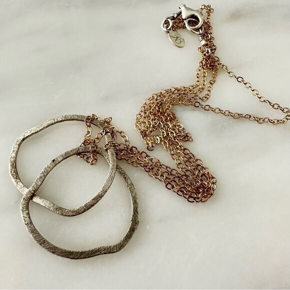 Sterling Silver Interlocking Double Open Circle Chain Necklace signed AS Gold - Picture 3 of 5